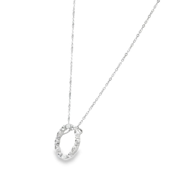 9ct White Gold Cubic Zirconia Circle Pendant & Necklace - 16/18"