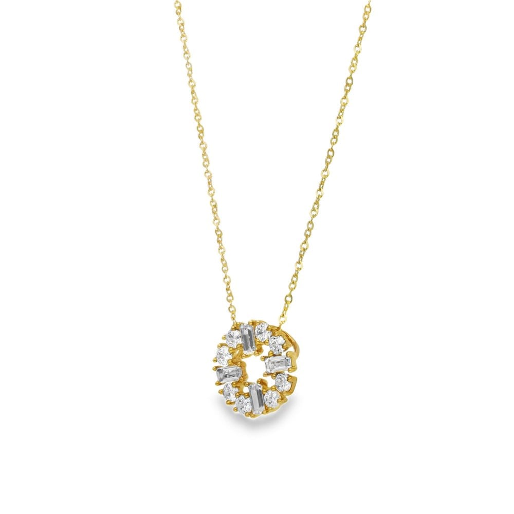 9ct Yellow Gold CZ Circle Pendant & Necklace - 16/18" - 2.0g