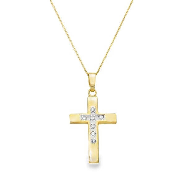 9ct Yellow Gold Diamond Cross Pendant & Necklace - 18" - 0.07ct