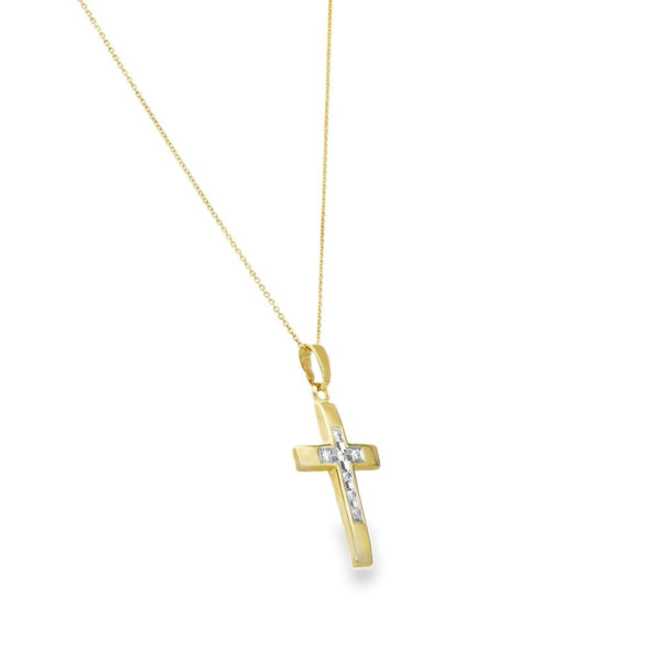 9ct Yellow Gold Diamond Cross Pendant & Necklace - 18" - 0.07ct