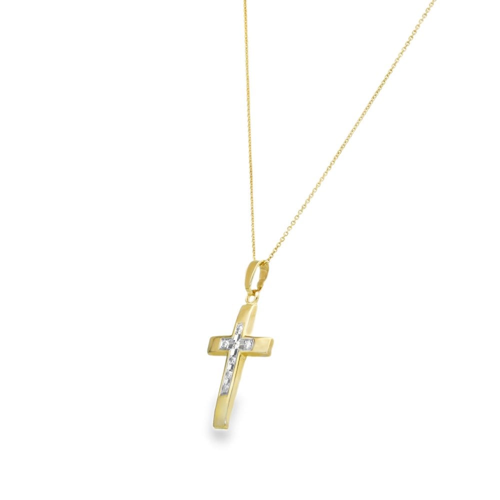 9ct Yellow Gold Diamond Cross Pendant & Necklace - 18" - 0.07ct