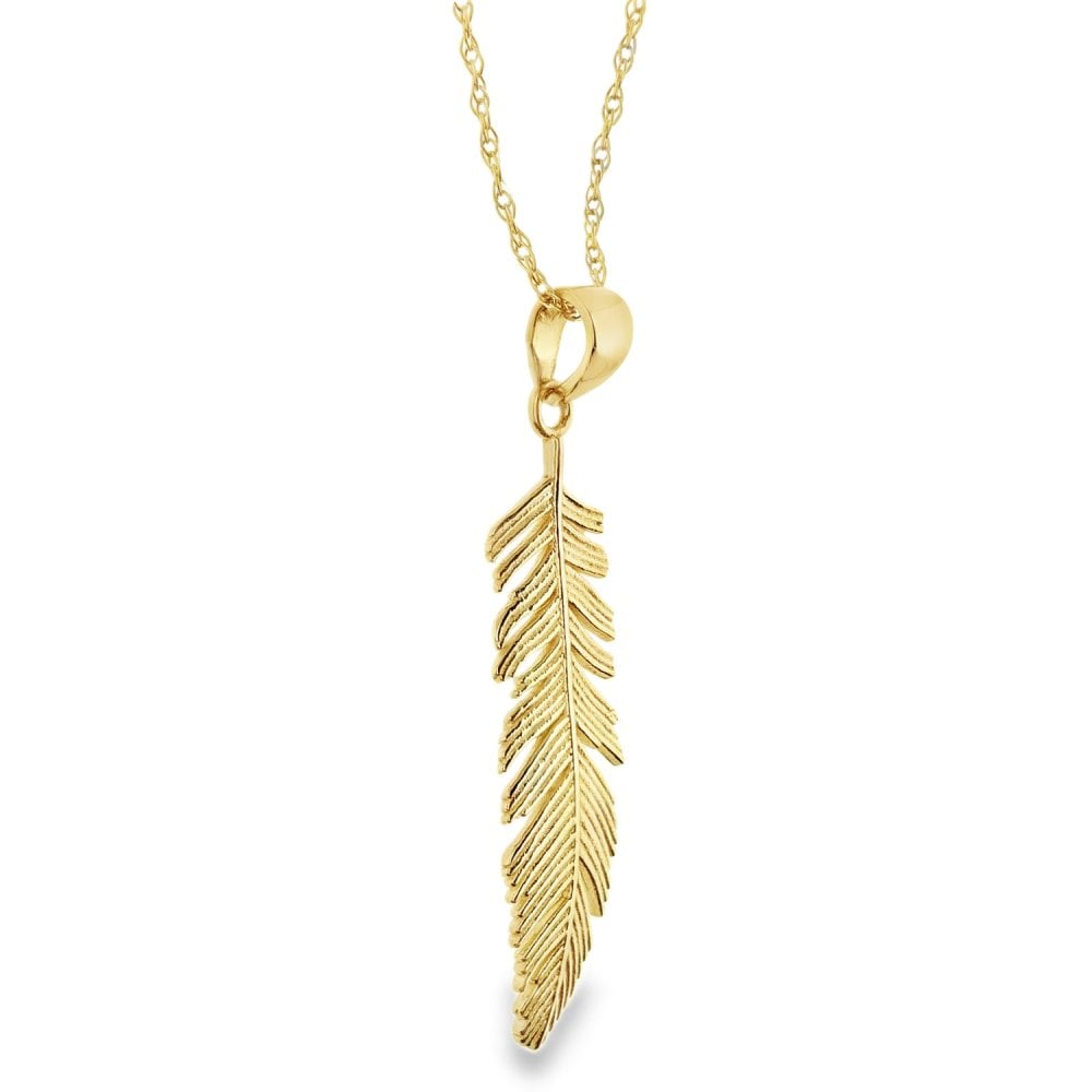 9ct Yellow Gold Feather Pendant & Necklace - 18" - 1.8g