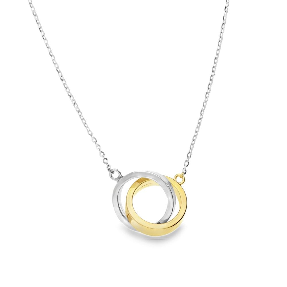 9ct Yellow & White Gold Double Hoop Pendant & Necklace - 17"