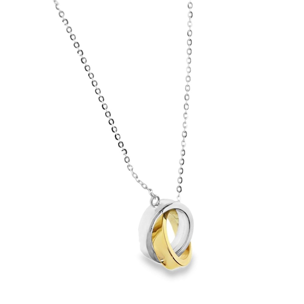 9ct Yellow & White Gold Double Hoop Pendant & Necklace - 17"