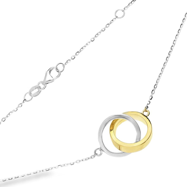 9ct Yellow & White Gold Double Hoop Pendant & Necklace - 17"