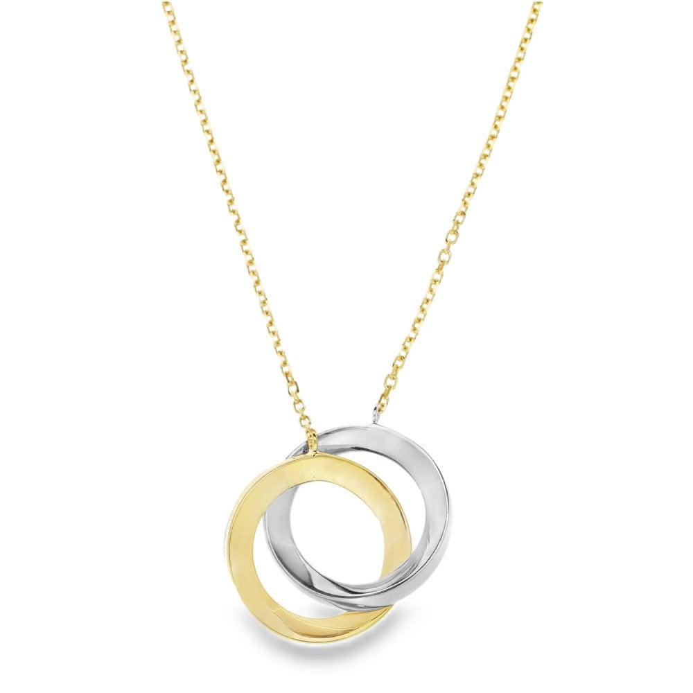 9ct Yellow & White Gold Double Hoop Pendant & Necklace - 16/18"