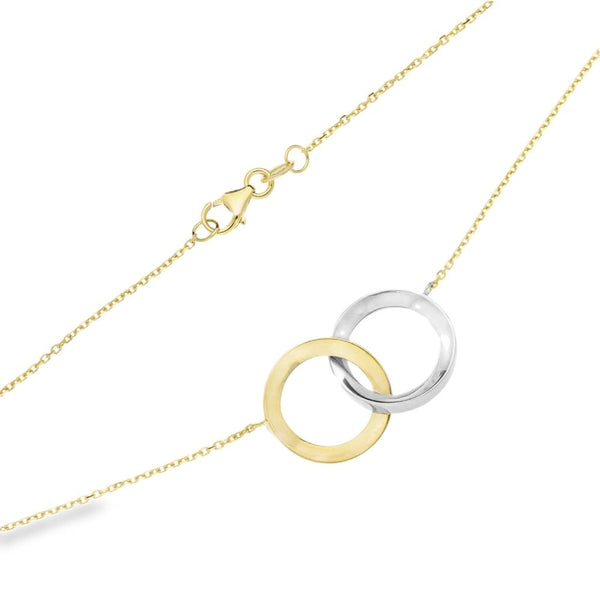 9ct Yellow & White Gold Double Hoop Pendant & Necklace - 16/18"