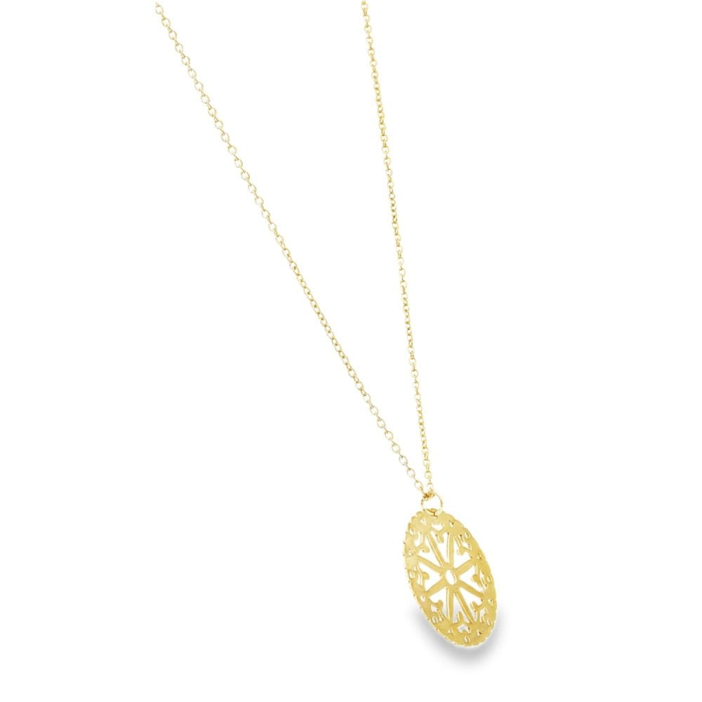 9ct Yellow Gold Round Disc Pendant & Necklace - 17" - 2.0g
