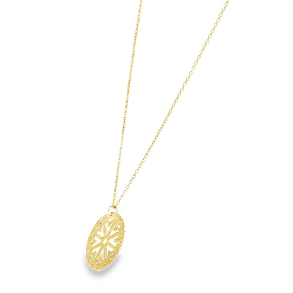 9ct Yellow Gold Round Disc Pendant & Necklace - 17" - 2.0g