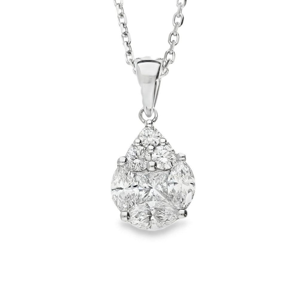 18ct White Gold Pear-Shape Diamond Pendant & Necklace - 20"