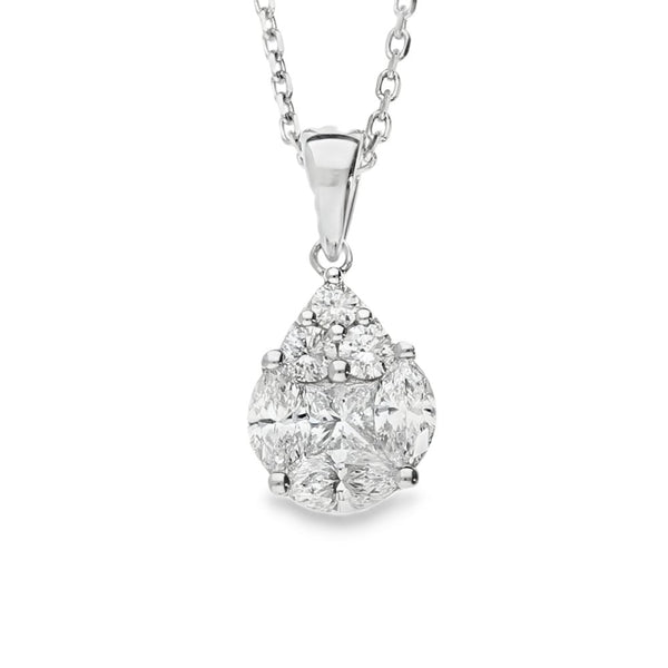 18ct White Gold Pear-Shape Diamond Pendant & Necklace - 20"