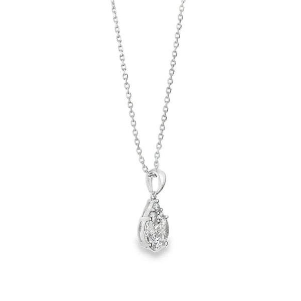 18ct White Gold Pear-Shape Diamond Pendant & Necklace - 20"