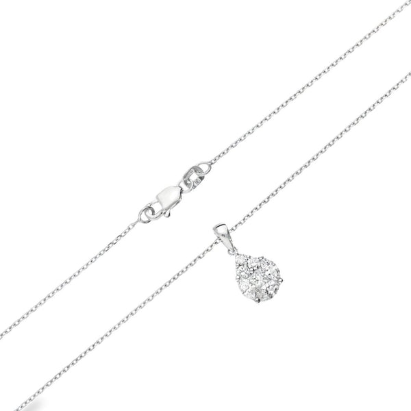 18ct White Gold Pear-Shape Diamond Pendant & Necklace - 20"
