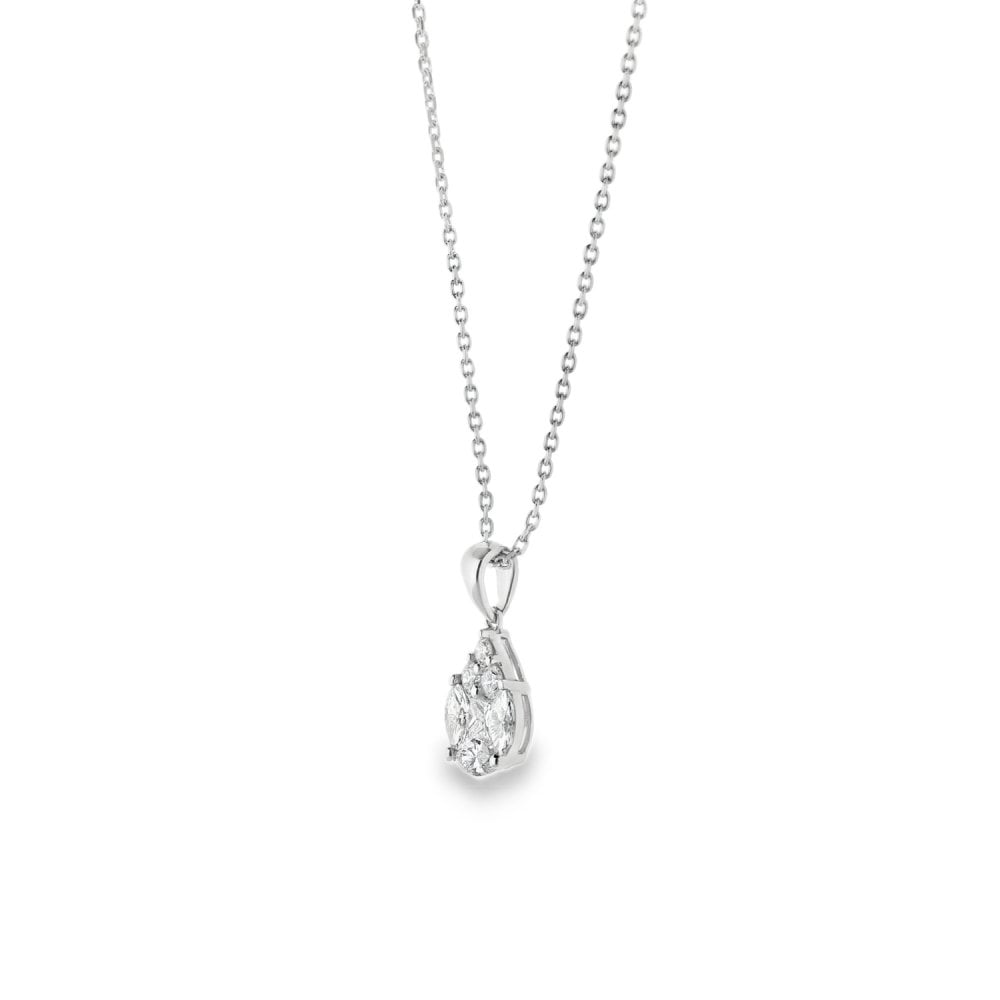 18ct White Gold Pear-Shape Diamond Pendant & Necklace - 20"
