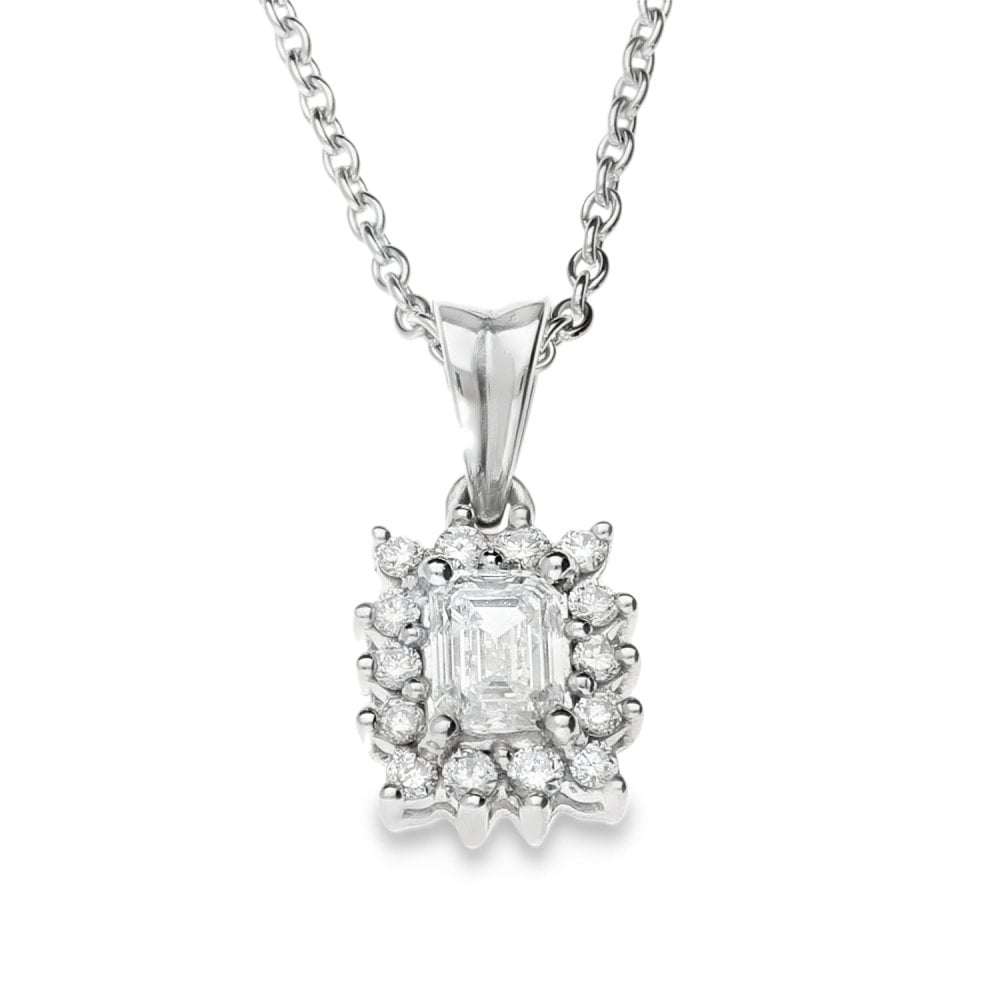 18ct White Gold Diamond Pendant & Necklace - 18" - 0.72ct