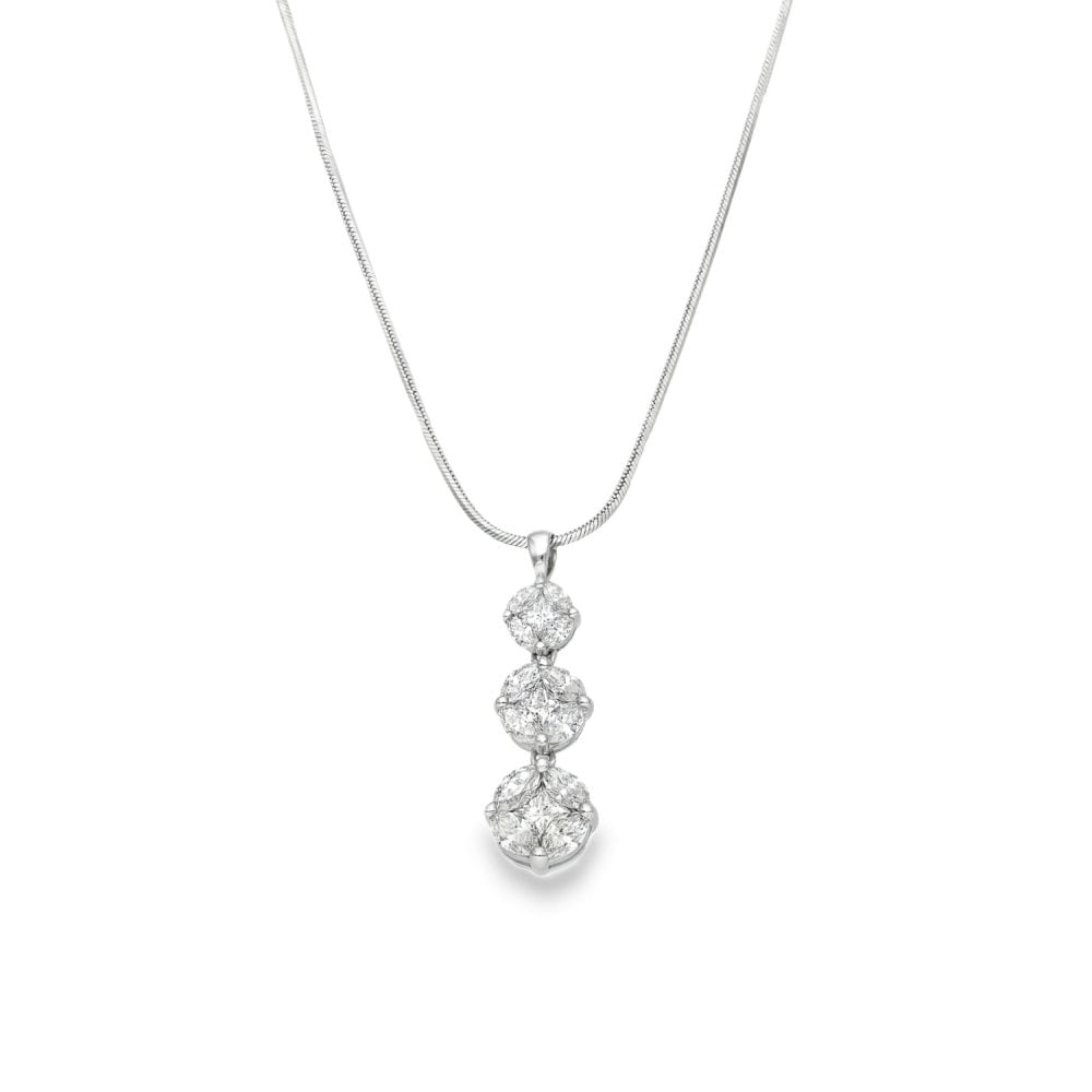 18ct White Gold Diamond Cluster Pendant & Necklace - 16"