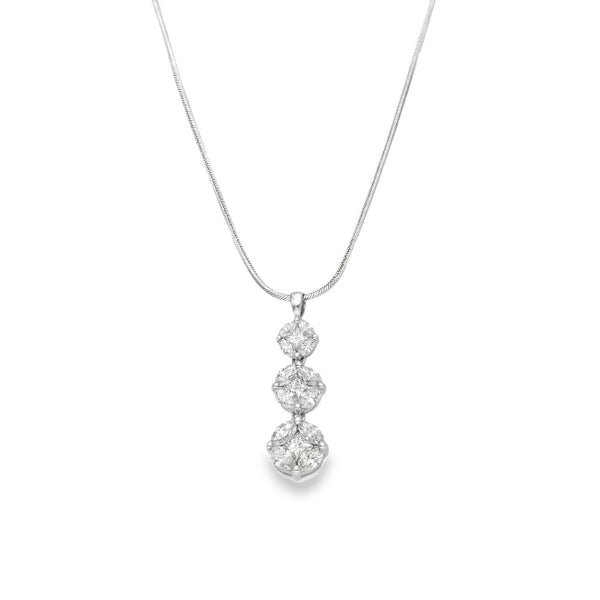 18ct White Gold Diamond Cluster Pendant & Necklace - 16"