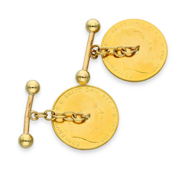 1906/1908 Yellow Gold Full Sovereign Cufflinks - 22x22mm - 18.4g