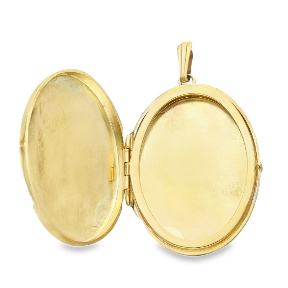 9ct Yellow Gold Oval Feather Engraved Locket - 32x44x7mm - 13.1g