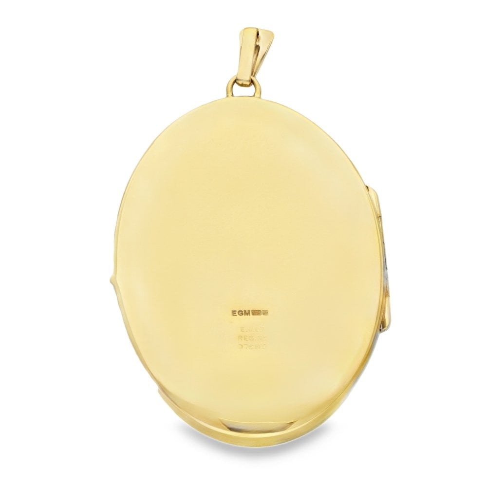 9ct Yellow Gold Oval Feather Engraved Locket - 32x44x7mm - 13.1g