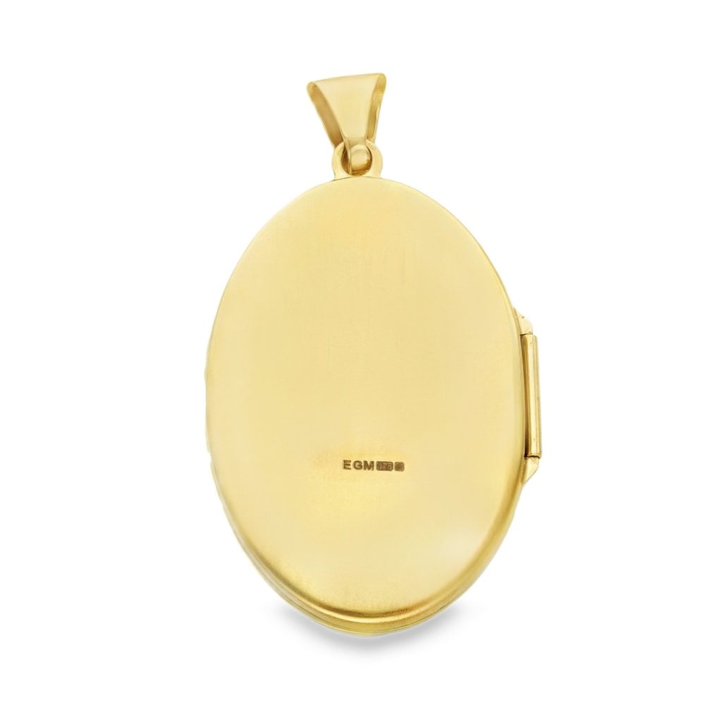 9ct Yellow Gold Flower & Feather Engraved Oval Locket -21x32x5mm