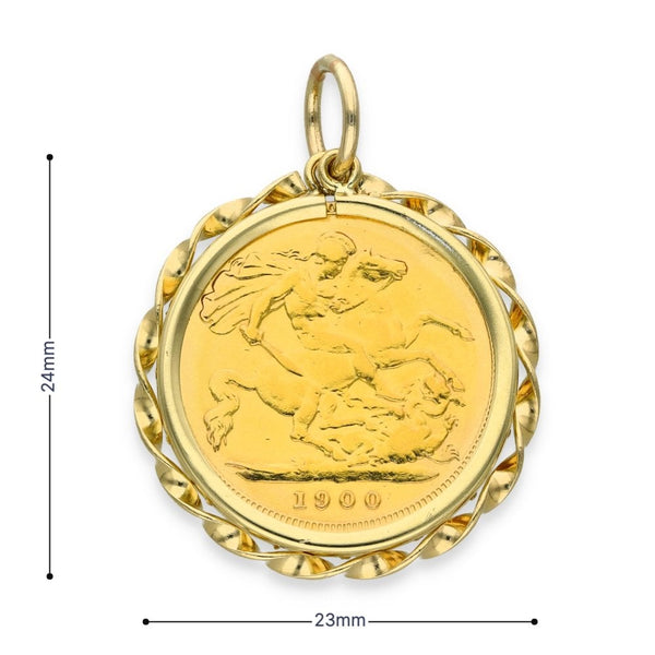 1900 Yellow Gold Half Sovereign Coin Pendant - 23x24x2.5mm -7.2g