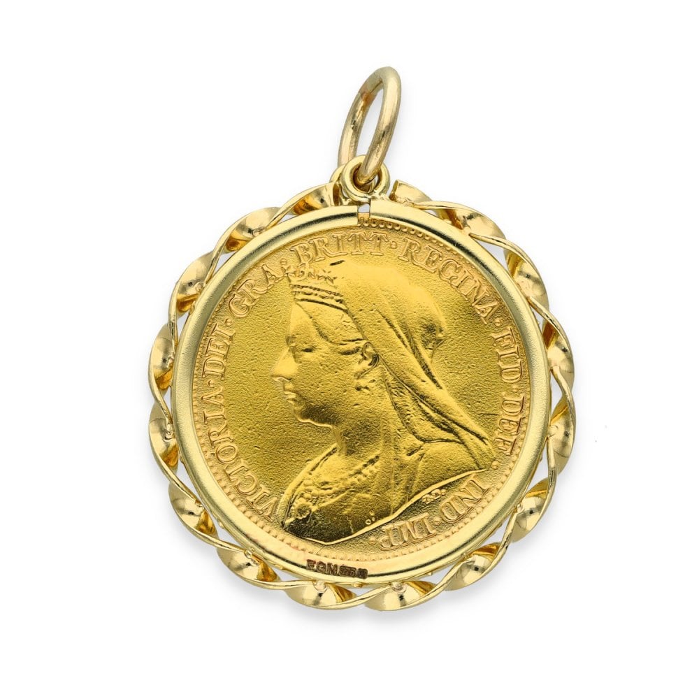 1900 Yellow Gold Half Sovereign Coin Pendant - 23x24x2.5mm -7.2g