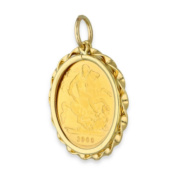 1900 Yellow Gold Half Sovereign Coin Pendant - 23x24x2.5mm -7.2g