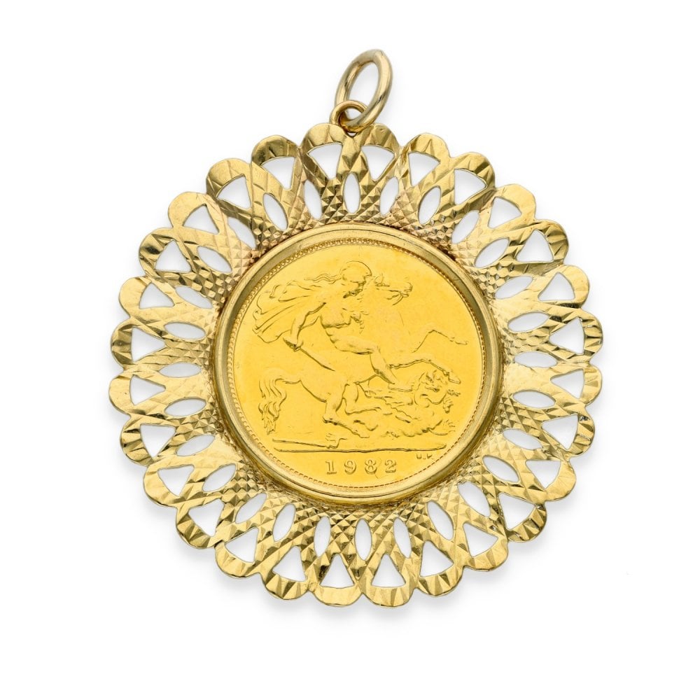 1982 Yellow Gold Half Sovereign Coin Pendant - 35x37x2mm - 6.5g