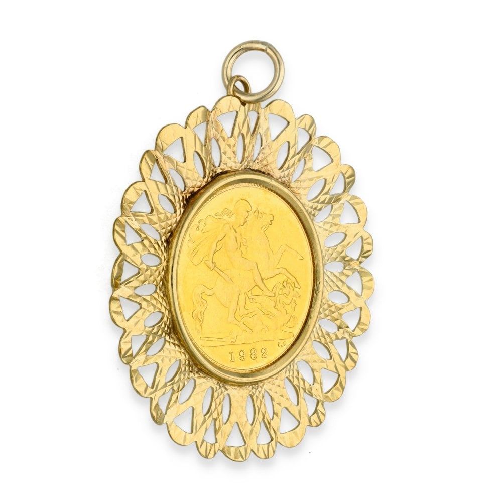 1982 Yellow Gold Half Sovereign Coin Pendant - 35x37x2mm - 6.5g
