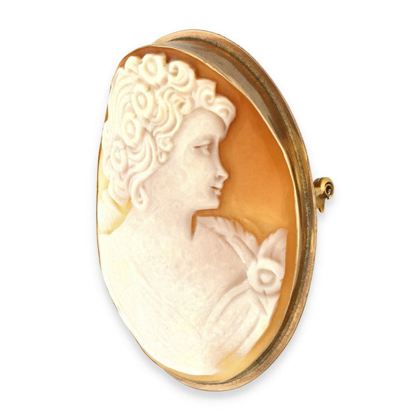 9ct Yellow Gold Oval Cameo Brooch - 42x52mm - 9.6g