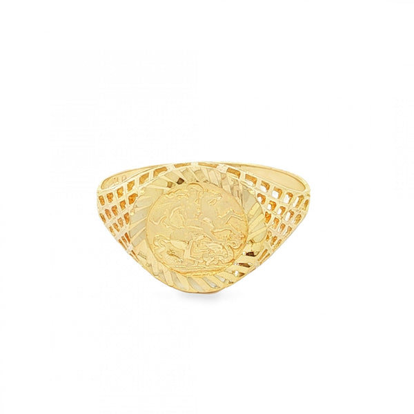 9ct Yellow Gold Mounted St. George Ring - Size P - 1.5g