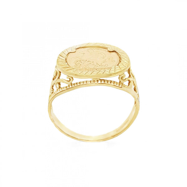 9ct Yellow Gold Mounted St. George Ring - Size L½ - 2.0g
