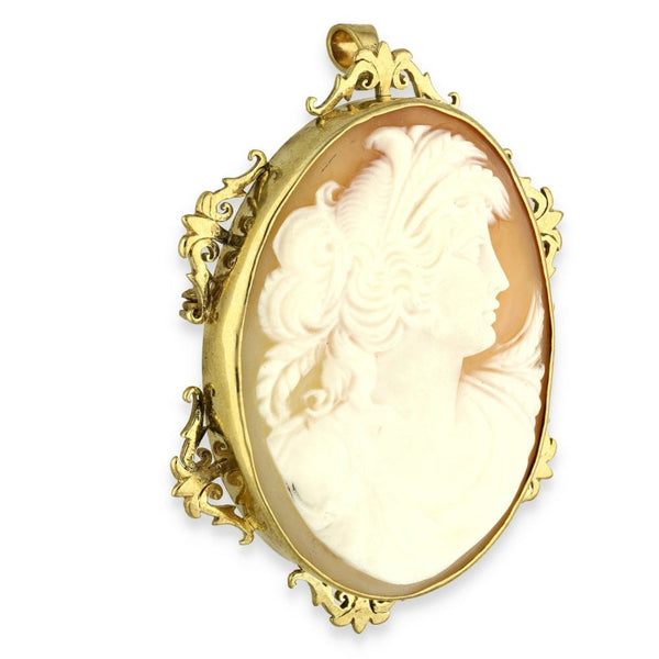 9ct Yellow Gold Oval Cameo Brooch - 40x54mm - 15.1g