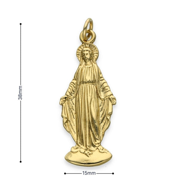 9ct Yellow Gold Mary Pendant - 15x38x2mm - 4.4g