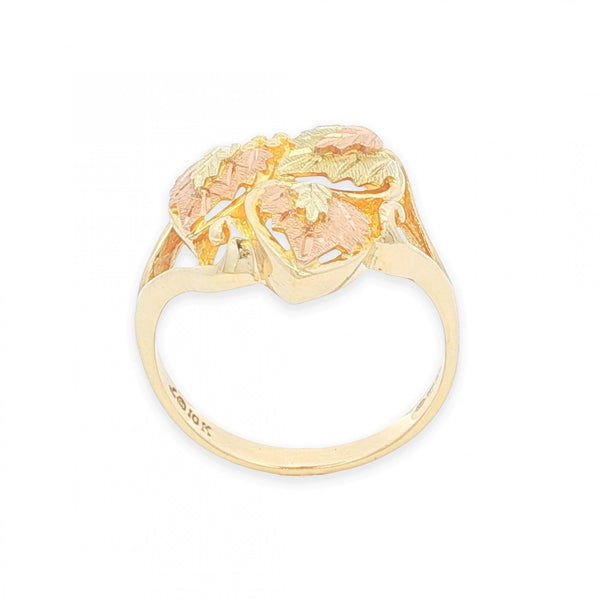 9ct Yellow & Rose Gold 3 Leaf Dress Ring - Size P - 4.4g
