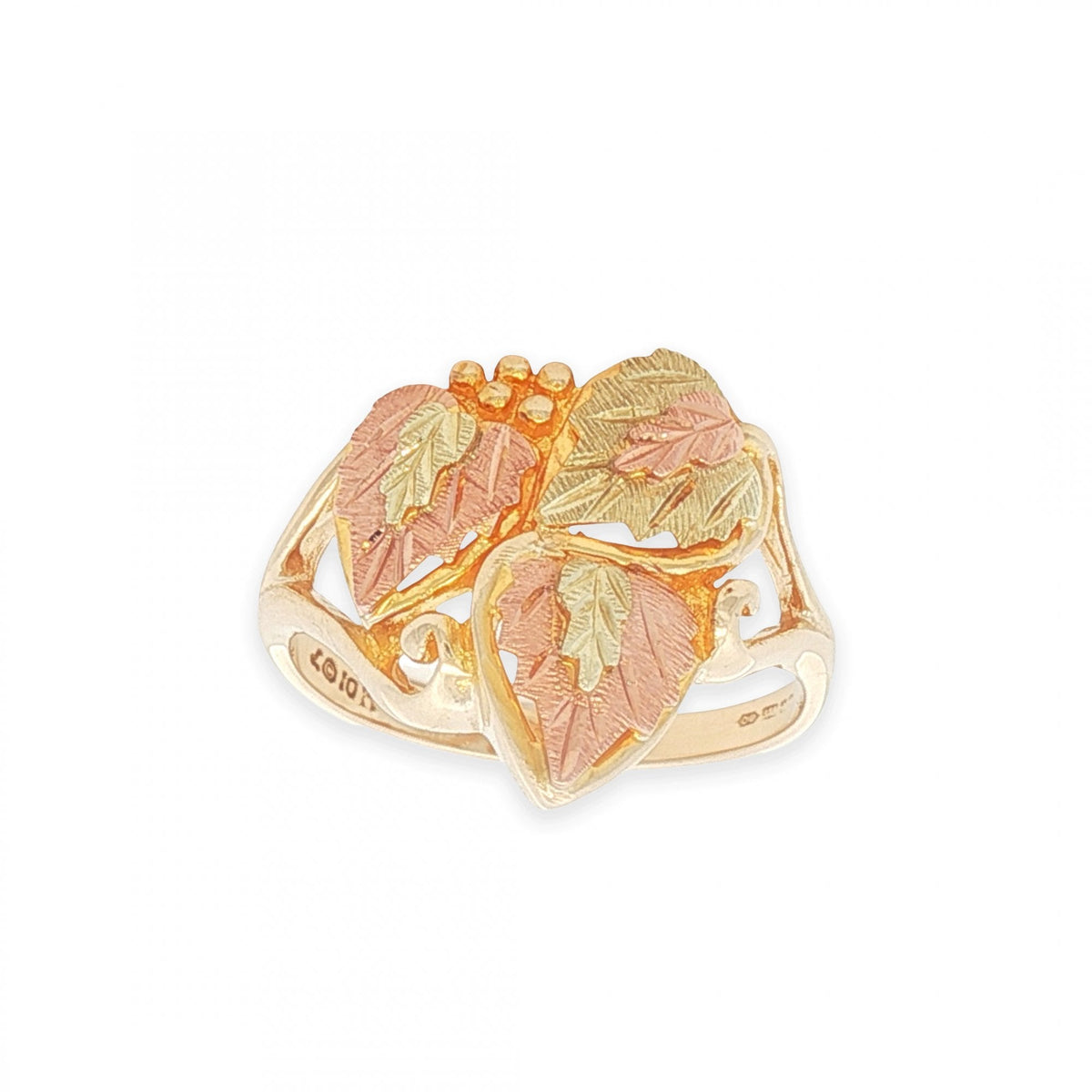 9ct Yellow & Rose Gold 3 Leaf Dress Ring - Size P - 4.4g