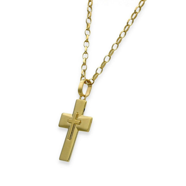 9ct Yellow Gold Cross Pendant & Belcher Chain - 19" - 9.2g