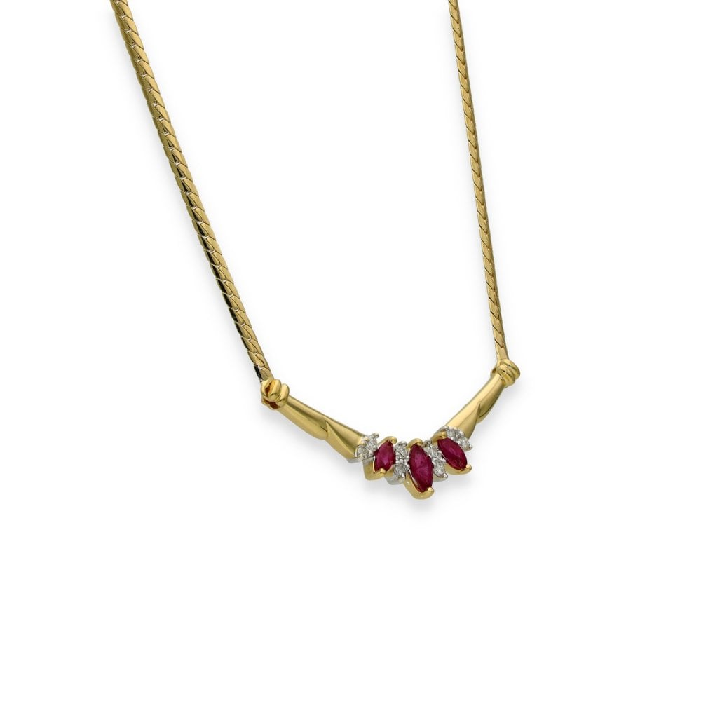 18ct Yellow Gold Ruby & Diamond Necklet - 17" - 0.16ct
