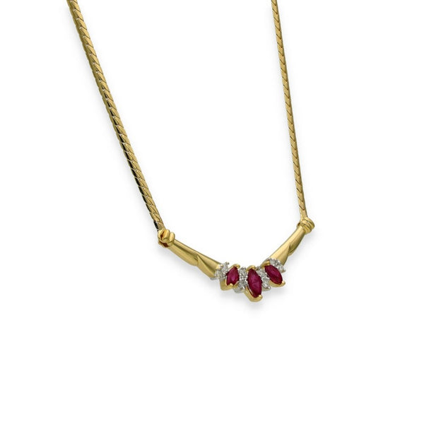 18ct Yellow Gold Ruby & Diamond Necklet - 17" - 0.16ct