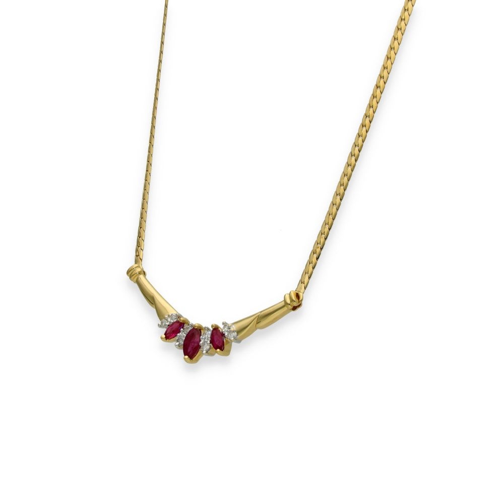 18ct Yellow Gold Ruby & Diamond Necklet - 17" - 0.16ct