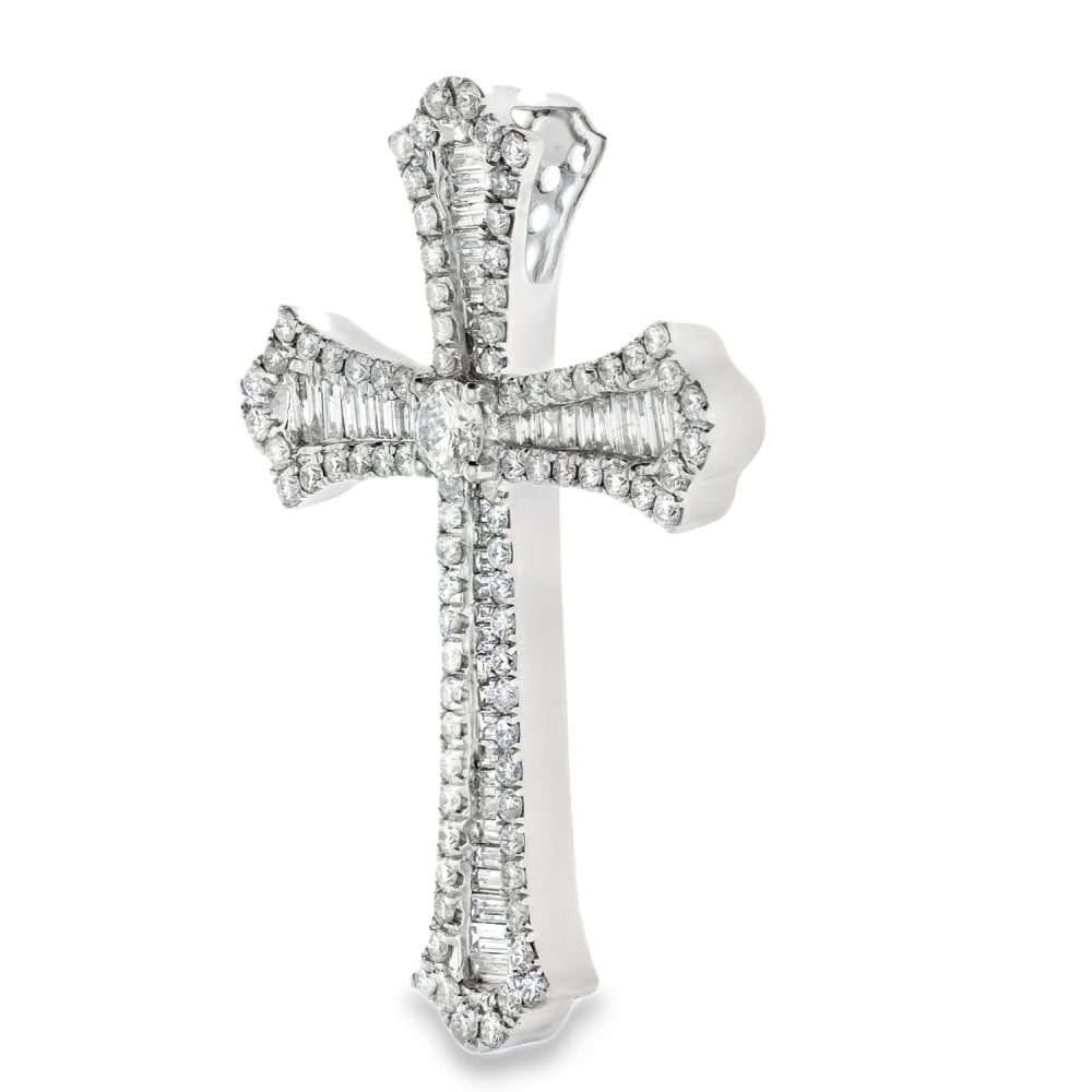 9ct White Gold Diamond Cross Pendant - 27x37x5mm - 2.08ct