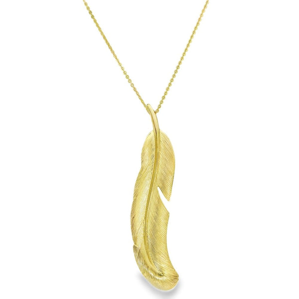 9ct Yellow Gold Feather Pendant & Necklace - 16/18" - 2.4g