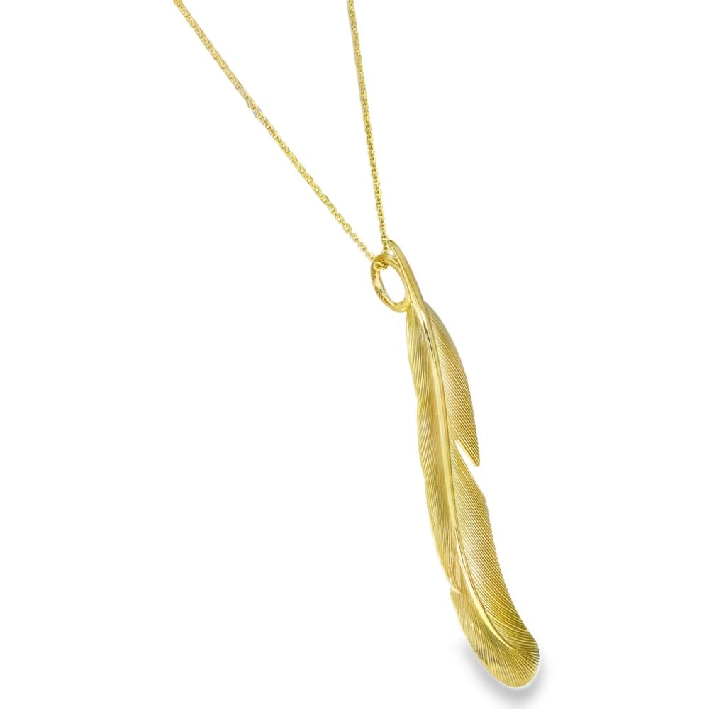 9ct Yellow Gold Feather Pendant & Necklace - 16/18" - 2.4g