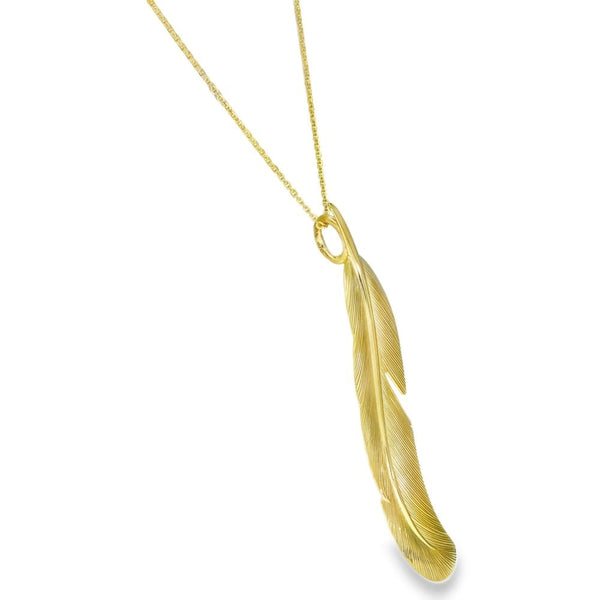 9ct Yellow Gold Feather Pendant & Necklace - 16/18" - 2.4g