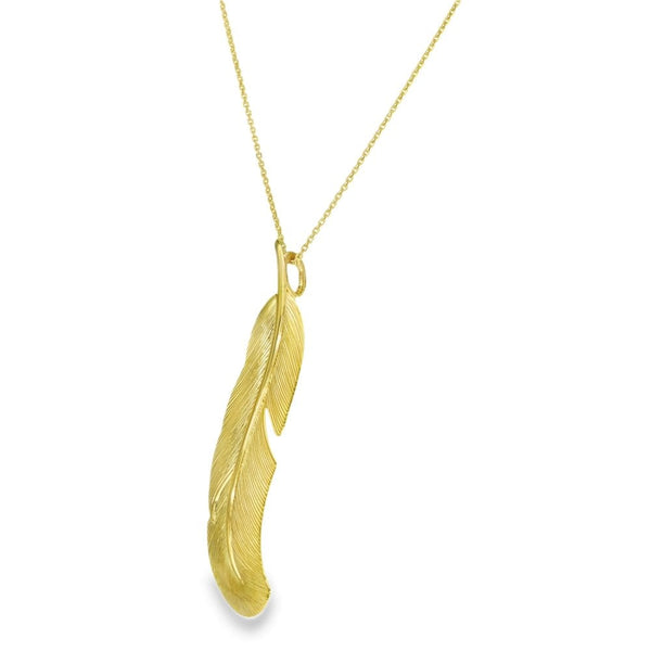 9ct Yellow Gold Feather Pendant & Necklace - 16/18" - 2.4g