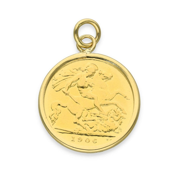 1906 Yellow Gold Half Sovereign Coin Pendant - 20x24x1.5mm -4.8g