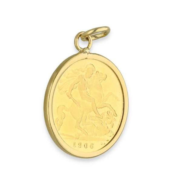 1906 Yellow Gold Half Sovereign Coin Pendant - 20x24x1.5mm -4.8g