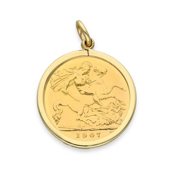 1907 Yellow Gold Half Sovereign Coin Pendant - 21x34x1.5mm -4.7g