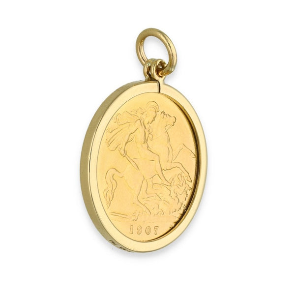 1907 Yellow Gold Half Sovereign Coin Pendant - 21x34x1.5mm -4.7g